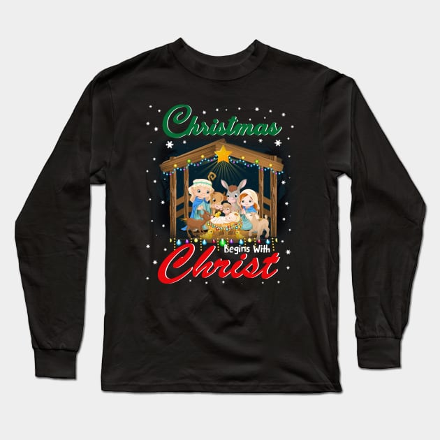 Christmas Begins With Christ TShirt Christian Holiday Jesu Long Sleeve T-Shirt by mazurprop